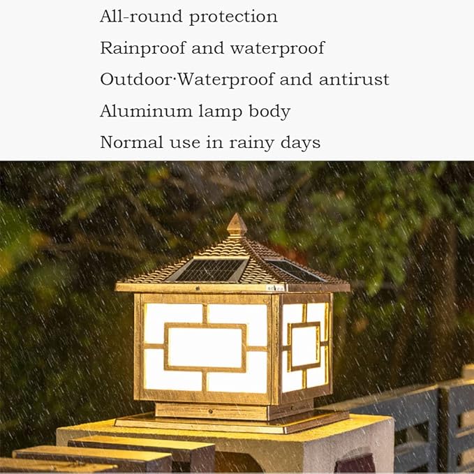 Exterior Pillar Pole Lantern with Solar Powered Rustic Pillar Lamp with 4 Light Modes Square Outdoor Waterproof Solar Lamp Solar Post Light for 4x4 Wooden Posts for Garden Yard Pathway CWVYKNP