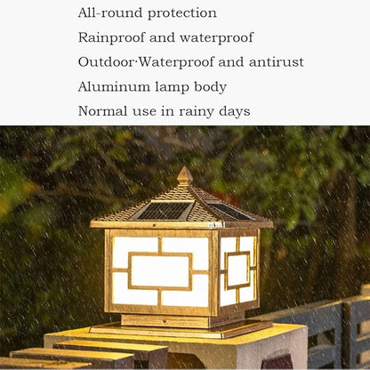 Exterior Pillar Pole Lantern with Solar Powered Rustic Pillar Lamp with 4 Light Modes Square Outdoor Waterproof Solar Lamp Solar Post Light for 4x4 Wooden Posts for Garden Yard Pathway CWVYKNP
