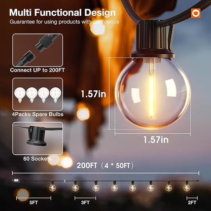 addlon 200FT Outdoor String Lights G40 with Remote Control, Dimmable Patio Globe LED Lights Waterproof Shatterproof, Hanging Outside Lighting for Backyard, Garden, Deck, Balcony, Porch, Café, Bristo