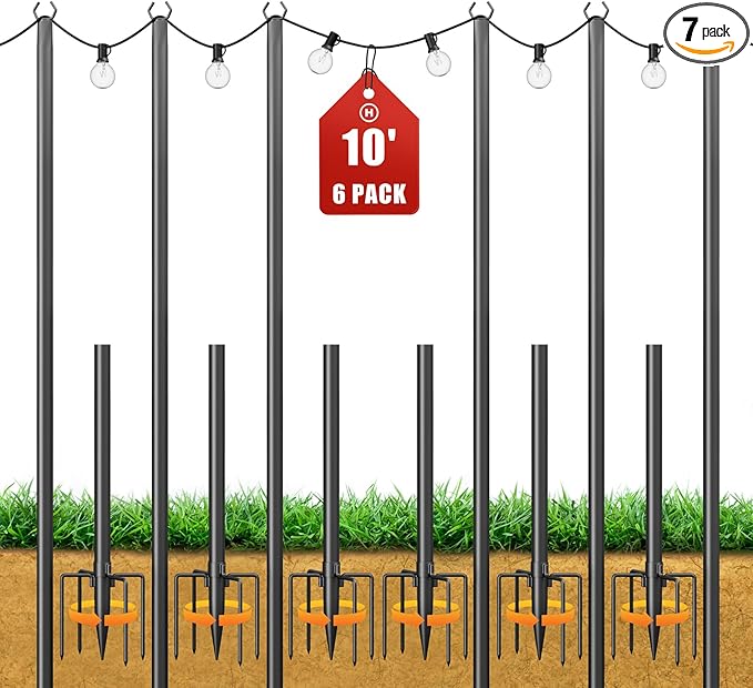 String Light Poles for Outside, 10ft Heavy Duty Poles for Outdoor String Lights Hanging Light, Outdoor Light Poles | Lumora