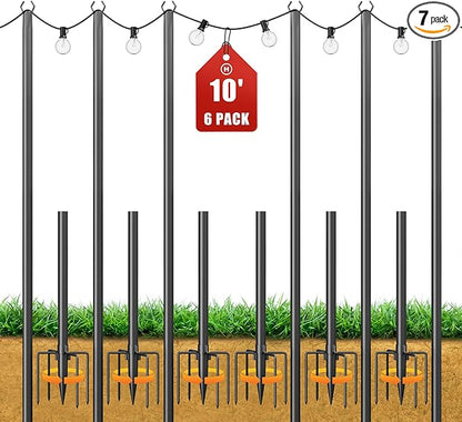 String Light Poles for Outside, 10ft Heavy Duty Poles for Outdoor String Lights Hanging Light, Outdoor Light Poles with Fork, for Patio, Deck