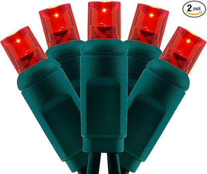 YULETIME Red One-Piece Wide Angle Christmas Lights 140 Count 48 Feet, 2 Sets 70 LED 24 ft High Waterproof 5mm UL Certified String Light (Red)