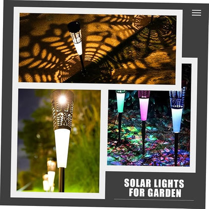 Totority 6pcs Solar Garden Stake Light Solar Outdoor Decorative Lights Warm Glow for Pathway Lawn and Courtyard Easy Installation Unique Hollow Design for Beautiful Ground Patterns