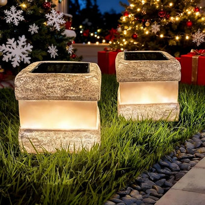 Larekook 2 Pack Solar Rock Lights Outdoor Halloween Decorations,Solar Lights Outdoor Waterproof Fake Rock Light with Warm LED Light for Lawn Landscape Decks Yard Pathway Garden Decor(Grey)