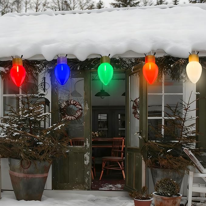 SUNSGNE Jumbo Christmas Lights, 16FT Large Christmas Lights with 10 Count 5'' LED Giant Multicolor Bulbs, C7 Big Bulb Vintage Christmas Light for Holiday Home Tree Roof Yard Garden Decor, Green Wire