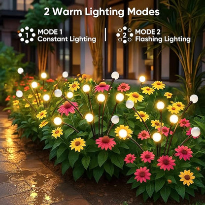 Solar Lights Outdoor Waterproof: 2 Pack 16 LED Swaying Firefly Solar Powered Garden Lights - Warm LED Lighting Outside Pathway Yard Patio Decorations - Unique Gardening Gifts for Women Mom