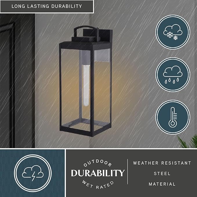 VAXCEL Kinzie Outdoor Porch Light, 7" W x 19" H Black Outdoor Lantern, Modern Dusk to Dawn Wall Light for Porch | Lumora