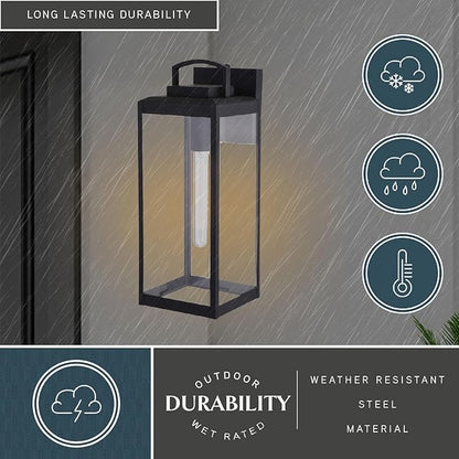 VAXCEL Kinzie Outdoor Porch Light, 7" W x 19" H Black Outdoor Lantern, Modern Dusk to Dawn Wall Light for Porch, Patio, Deck, or Front Door