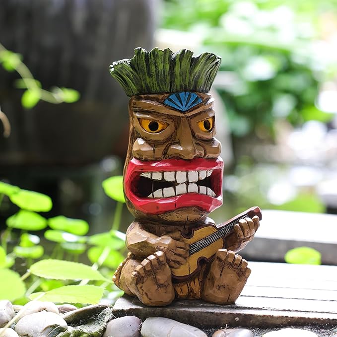 Solar Tiki Statue Outdoor Decor-Garden Guitar Tiki Statues-Tiki Bar Decorations for Outdoor Patio Yard Lawn Balcony | Lumora