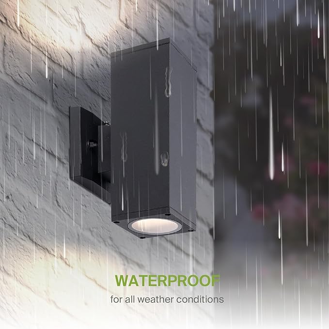 ASD 2 Light Square Dusk to Dawn Outdoor Wall Light Fixture | 120W E26 Bulb Socket 120V ETL Cylinder Up Down Lights | Lumora
