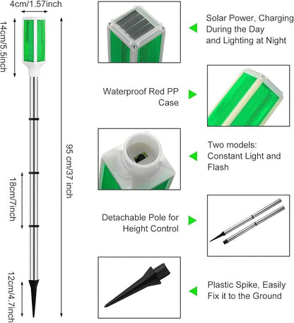 Macarrie 4 Pcs Solar Powered Driveway Markers Reflective Lights Driveway Reflectors on Poles for Snow Road Outdoor Yard Entrance (Green)