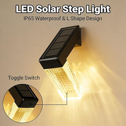 LED Solar Step Light, L Shape, Warm and RGB Color Temperature, Solar Pathway Light - IP65 Waterproof Design, Monocrystalline Charging, Garden Deck Safety Lighting