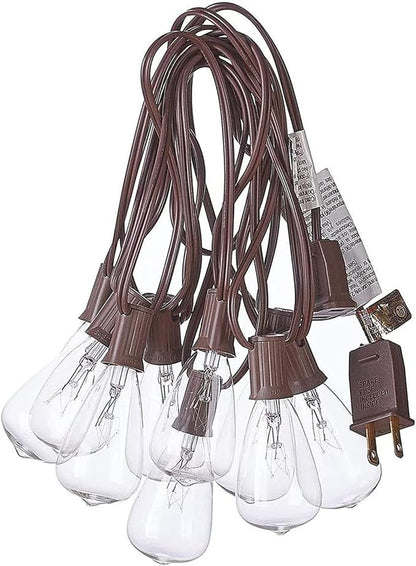 SUNSGNE 10Ft Outdoor Patio String Lights with 11 Edison Bulbs (1 Spare), Edison Bulb String Lights for Garden Backyard Porch Bistro Party Deck Umbrella, Brown