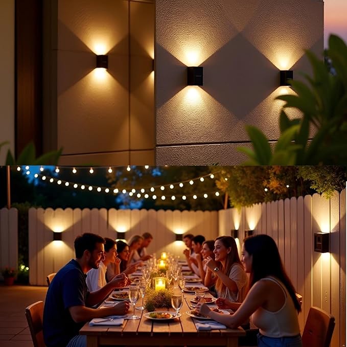ASLIDECOR Solar Wall Lights UP Down 4 Pack,Illuminate Outdoor Sunlight Sensor Lamp IP65 Waterproof LED Modern Deck Lighting Decor for House Patio Porch