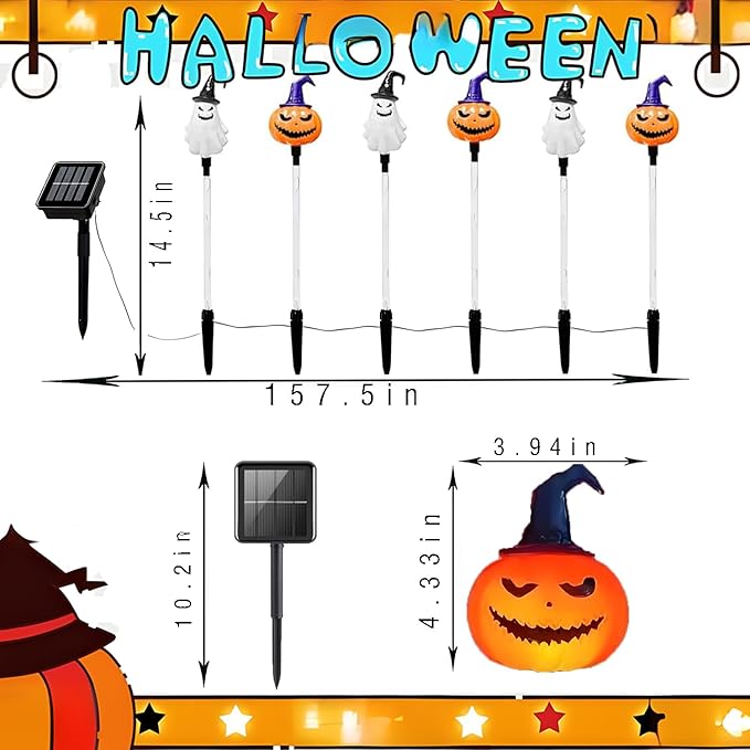 6Pack Halloween Solar Garden Pathway Lights Outdoor Landscaped LED Lighted Path Solar Powered Pumpkin Ghosts with | Lumora