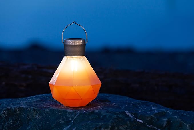 Allsop Gem Light - Outdoor Solar LED Latern - Hand Blown Glass - Waterproof with Easy Hang Frame (Coral)