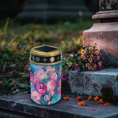Pink Flower Garden Decor Solar Light Outdoor Stake Patio Yard Lawn Porch Pathway Grave Solar Lights for Cemetery Christmas Halloween Outside Waterproof Decorations