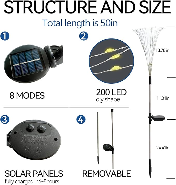 Solar Garden Lights, 2 Pack 200 LED Garden Decor Outdoor Lights, Solar Garden Lights Outdoor Waterproof-with 8 Light Modes, Solar Powered for Garden, Pathway, Patio, Yard, Flowerbed Decor Colorful