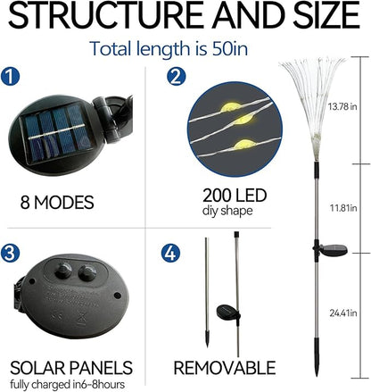 Solar Garden Lights, 2 Pack 200 LED Garden Decor Outdoor Lights, Solar Garden Lights Outdoor Waterproof-with 8 Light Modes, Solar Powered for Garden, Pathway, Patio, Yard, Flowerbed Decor Colorful