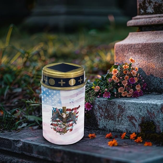 Cemetery Solar Light - Red, White, and Blue - Black - Plastic - Rustic - Energy Efficient - LED - Waterproof - 1 Pack