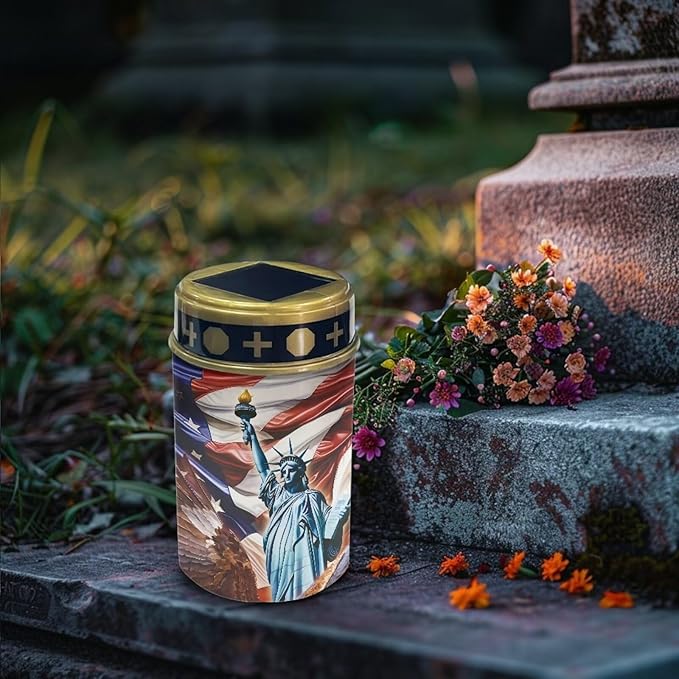Flag Statue of Liberty Cemetery Cross Solar Lights Solar Light Outdoor for Cemetery, LED Waterproof Solar Lights for Garden, Balcony, Yard, Memorial Gifts