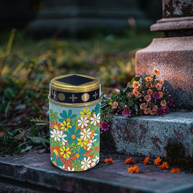 Hippie Floral Print Solar Lights Outdoor Garden Decorative Solar Garden Lights Waterproof Solar Pathway Landscape Lights for Path Patio Backyard Walkway Yard Garden Decor
