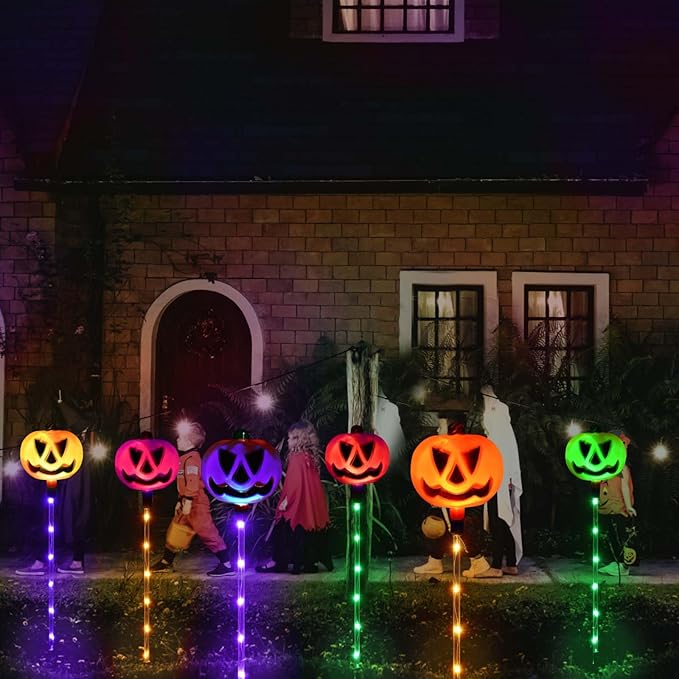 Homeleo Set of 6 Solar Pumpkin Pathway Lights for Halloween Decorations Outdoor, Color Changing Outdoor Lights | Lumora