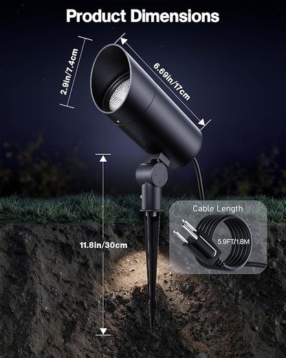 HIBOITEC 30W Spot Lights Outdoor Dusk to Dawn 120V Plug in Flag Pole Light 3000LM 5000K LED Waterproof Landscape Spotlight for Yard Garden Tree Statue, 5.9 FT Cord with Plug