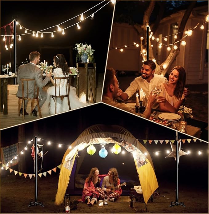 Queension 10FT Plug Floor String Light Poles for Outdoor String Lights for Garden, Backyard, Patio Lighting Stand for Parties, Bistro & Weddings, 2 Pack