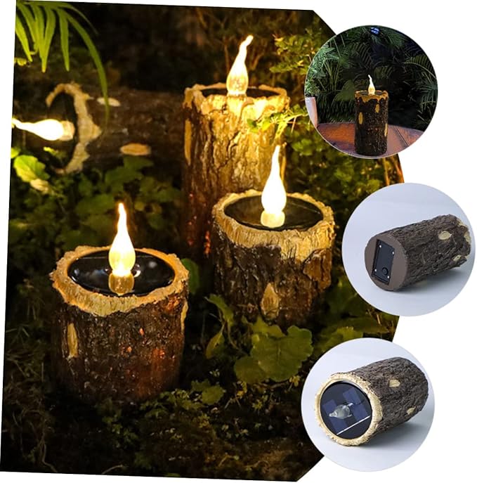 Solar Pathway Light Easy Install Wood Grain Lamp Decorative Landscape Light for Garden