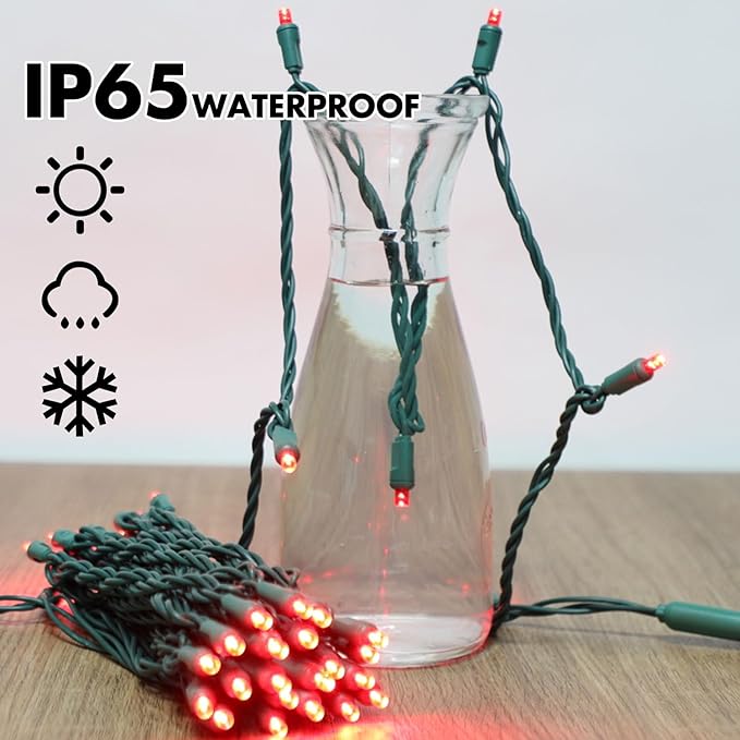LAMPHOME Valentine’s Day Red String Lights Indoor, 100LED (2pk of 50L) Christmas Lights Outdoor Waterproof, Fairy Light Plug in for Party Carnival Supplies, Tree Wedding Xmas Yard Garden Decor