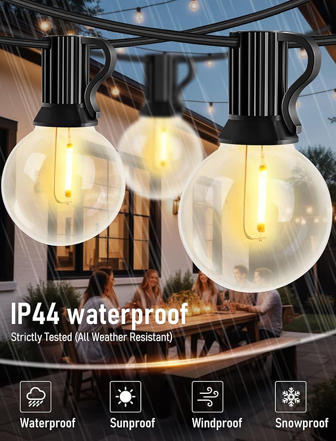 30FT LED Outdoor String Lights, G40 Globe Patio Lights with 17 Shatterproof G40 Vintage Edison Bulbs(2 Spare), UL Listed for Garden, Wedding, Market, Porch, Bistro Backyard Holiday Decor, Black Wire