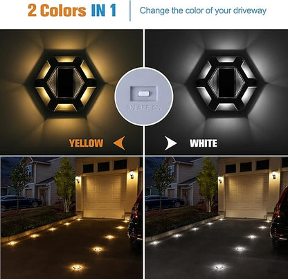 VOLISUN Solar Deck Lights Driveway Dock Lights, 12-Pack Waterproof Outdoor LED Aluminum Dock Lighting Warning Step Light for Driveway Sidewalk Garden Pathway Yard(Warm White+White,2 in 1),Auto On/Off