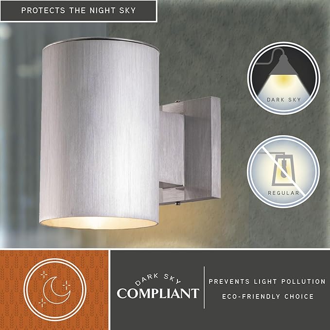 VAXCEL Chiasso Modern Outdoor Porch Light, 5" W x 7.25" H Silver Cylinder Wall Sconce, Waterproof Dark Sky Wall | Lumora