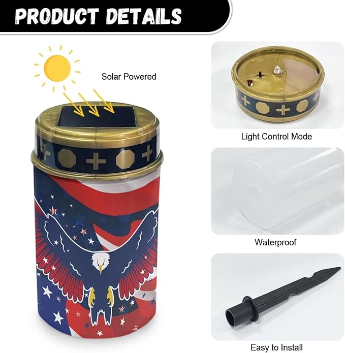 Solar Lights Outdoor,Eagle American Flag Waterproof Solar Pathway Lights, Auto On/Off Solar Garden Lights for Your | Lumora