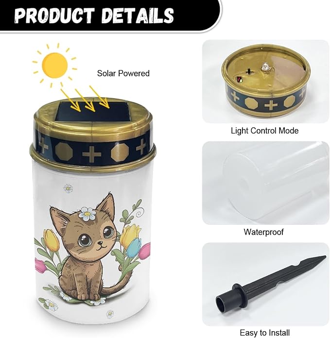 Cute Cat Outdoor Stake Lights Solar Warm White Lights for Yard Patio Waterproof Pathway Lights Flameless Garden | Lumora