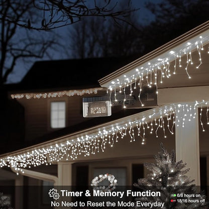 LED Icicle Lights for Outdoor Christmas Decorations,39.4Ft 400 LEDs Christmas Fairy Light with Timer&Memory Function,8 Lighting Modes,Plug in hanging Curtain Lights for Xmas Party(Cool White)