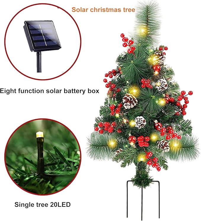 Christmas Tree with Lawn Lights and Tree Branches with Lights Solar Christmas Decorations Trees Lights Solar Stake Lights Xmas Tree Garden Decor (Solar Energy)