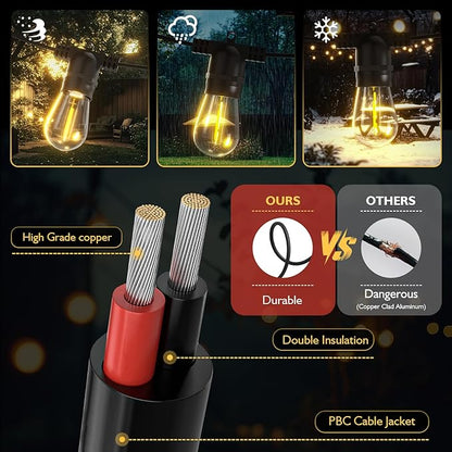 Outdoor String LED Patio Lights - 30Ft 9M Outside Waterproof Light with Remote Dimmable S14 Shatterproof Bulb Connectable Hanging Outdoor Electric Lighting for Backyard Yard Gazebo Porch Party