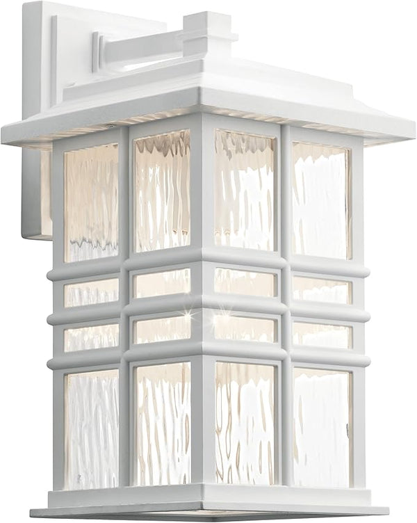 Kichler Beacon Square 14.25" Outdoor Wall Light in White, 1-Light Exterior Wall Sconce with with Clear Hammered | Lumora