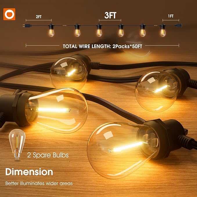 addlon 100FT Outdoor String Lights LED Waterproof Patio Lights with 32 Edison Dimmable Bulbs Shatterproof Hanging | Lumora