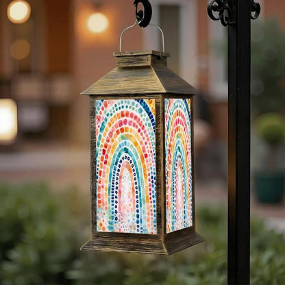 Solar Lantern Outdoor Waterproof Boho Rainbow Cute Colorful Dots Arches Dotted Patterns Gradient Garden Decor LED Solar Lights Hanging/Tabletop Lamp Gifts for Women Mom for Outside Yard Patio
