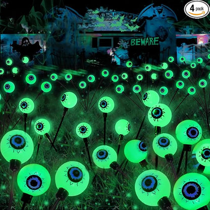 YIQU 4 Pack Solar Halloween Lights Outdoor, Solar Eyeball Lights, 24 LED Green Eyeball Swaying Light with 2 Lighting Modes, Waterproof Outdoor Halloween Decorations for Walkway Yard Lawn Horror Party