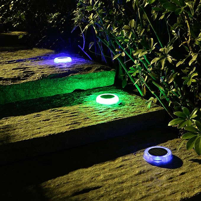 Solar Ground Lights Waterproof Solar Disk LED Yard Lights Outdoor Garden Landscape Lighting for Yard Deck Lawn Patio Pathway Walkway (4PACK) (Four Single Color(R,G,W,WW), 4)