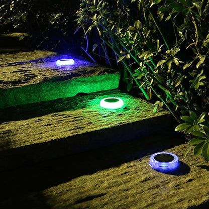 Solar Ground Lights Waterproof Solar Disk LED Yard Lights Outdoor Garden Landscape Lighting for Yard Deck Lawn Patio Pathway Walkway (4PACK) (Four Single Color(R,G,W,WW), 4)