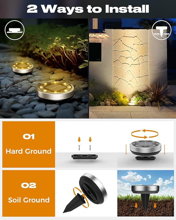 btfarm 10 Pack Solar Ground Lights Outdoor, 8 LED Solar Disc Lights IP65 Waterproof Flat Solar Light, Pathway | Lumora