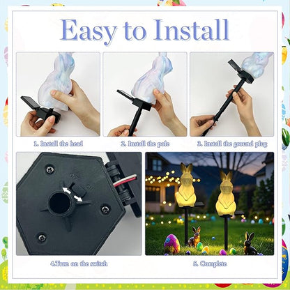 2 Pack Solar Easter Bunny Lights Outdoor, Waterproof Solar Easter Decorations Outdoor Bunny Rabbit Light Easters Yard Stakes Lights for Outside Lawn Walkway Patio (Blending Colors)