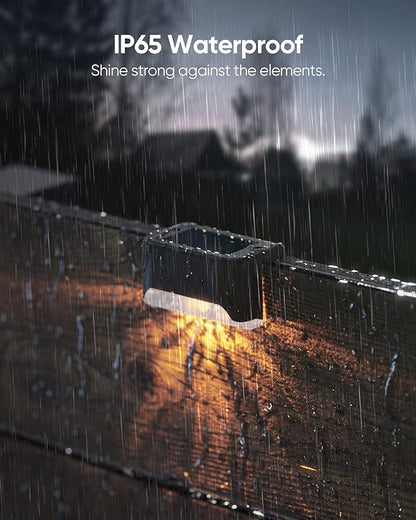 JACKYLED Solar Fence Lights,Outdoor Deck Light 16 Pack Solar Step Lights Waterproof LED Solar Powered Lighting for Outdoor Stairs, Fence, Deck,Patio Railing,Pathway,Driveway,Warm White,Brown