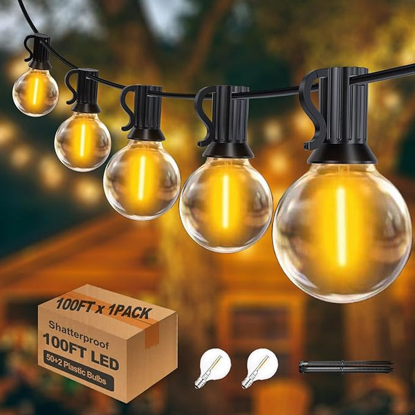 100 Feet G40 LED String Lights Outdoor Shatterproof Patio Lights with 52pcs Replaceable Globe Bulbs for Outside | Lumora