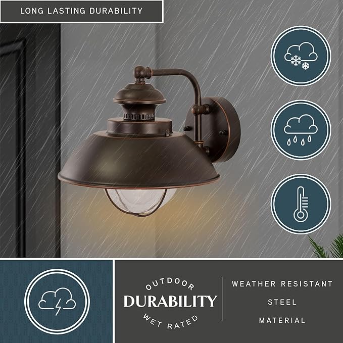 VAXCEL Harwich 10.25 in. H 1-Light Burnished Bronze Coastal Outdoor Wall Sconce Made of Durable Steel, Clear Seeded Glass Shade, LED Compatible, Use for Exterior Porch Patio Front Door or Garage